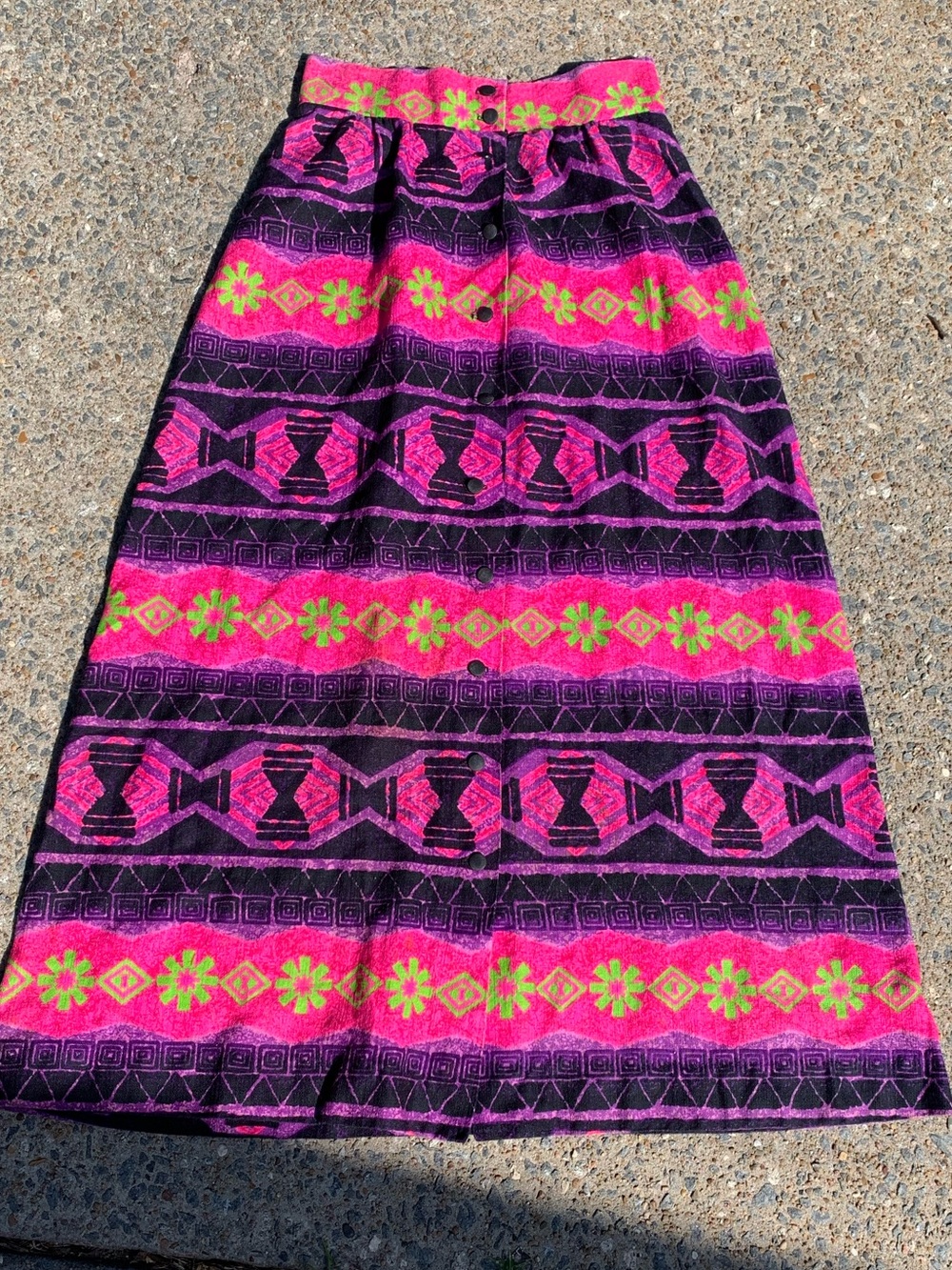 Vintage Jon Peters Vibrant Pink & Purple Patterned Maxi Skirt